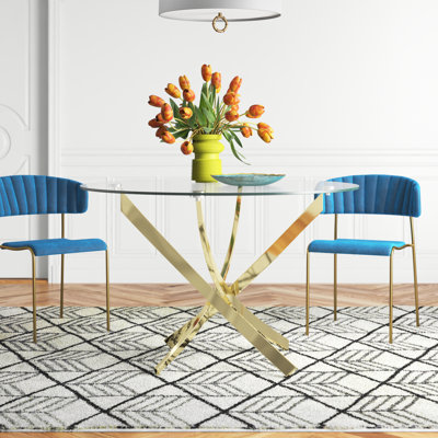 Kindra Round Glass Top Metal Base Dining Table