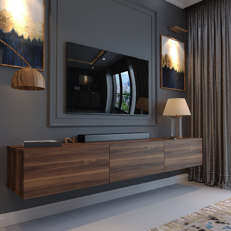 Hamman Modern 71" Floating TV Stand with Storage Wall-Mounted Media Console for TVs up to 80", Dark Walnut