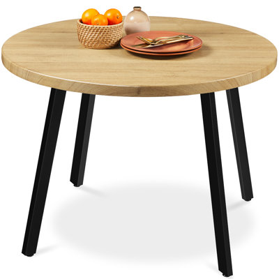  35.5In Mid-Century Modern Round Dining Table W/ Steel Legs, Adjustable Feet - 
