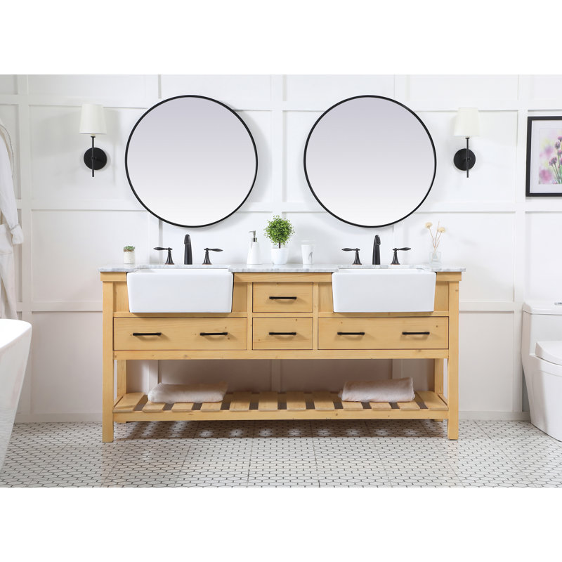 Ensemble de meuble-lavabo double 72 po Booneville, Bois naturel