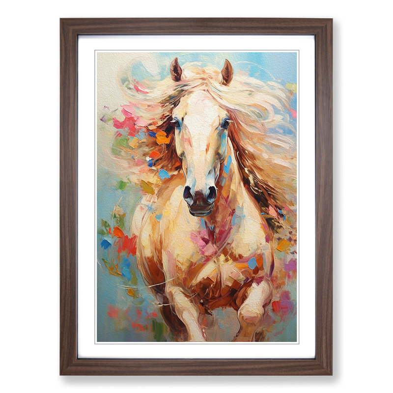Pony Impressionism No.2 - Single Picture Frame Print on Wood, 64cm H x 46cm W x 2cm D, Walnut Framed