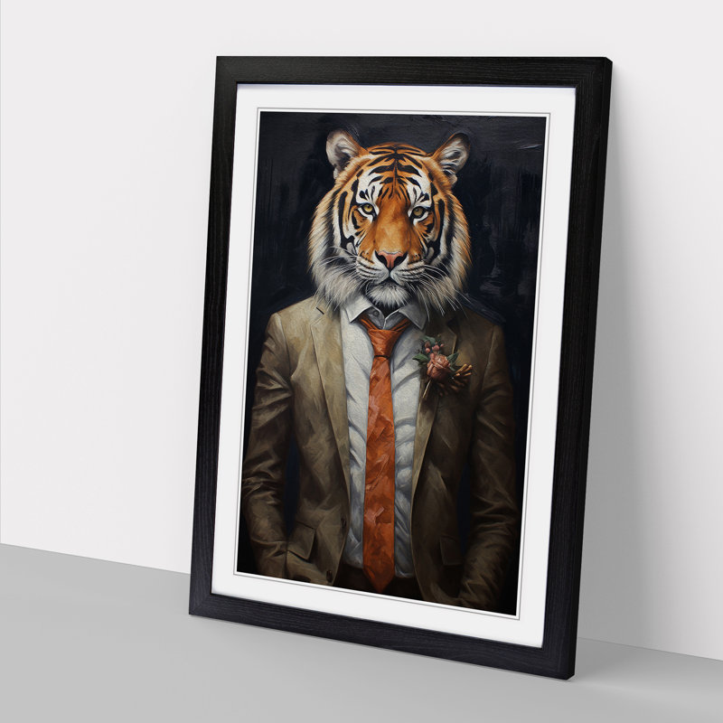Tiger in a Suit Painting No.3 1 Piece Single Picture Frame Wall Art, 64cm H x 46cm W x 2cm D, Black