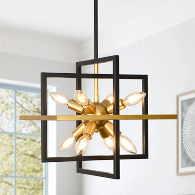 Modern 8-Light Geometric Pendant Chandelier, Adjustable Industrial Hanging Light Fixture For Dining Room, Kitchen, Living Room, Bedroom, Foyer, And Entryway