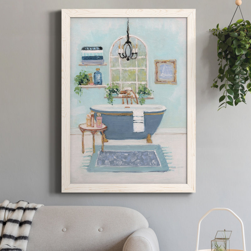 «Blue Bath I», peinture sur toile encadrée, H 31,5 po x l 23,5 po x P 1,5 po, Blanc