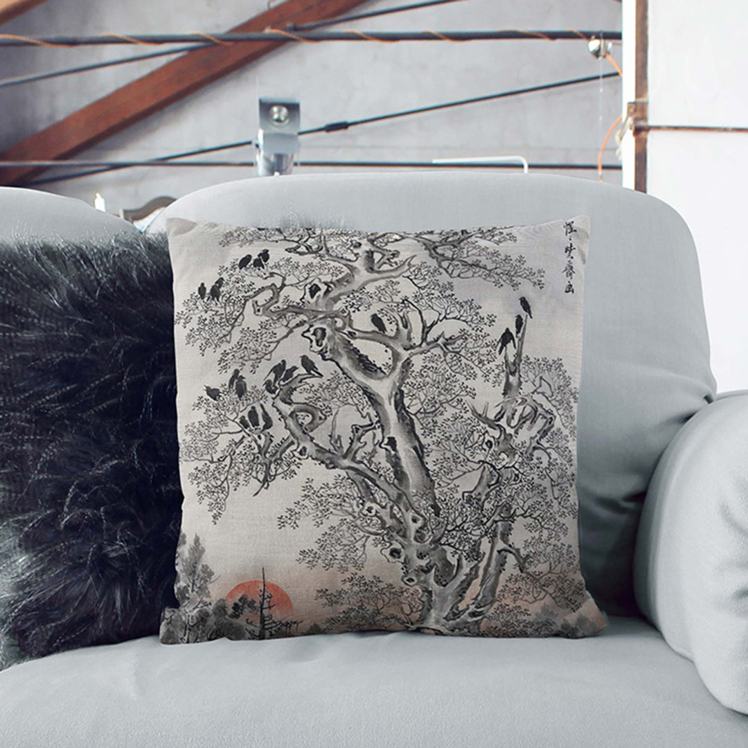 Flock of Crows at Dawn by Kawanabe Kyosai Cushion with Filling