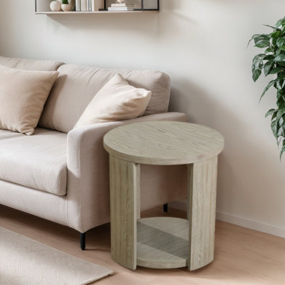 Petite table ronde de H 23,8 po Deione, table basse, table basse, noyer rond, table d'appoint de salon, convient aux espaces compacts, convient aux personnes seules