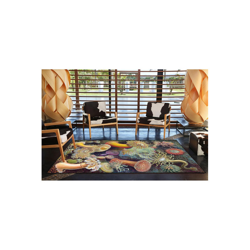 Tapis décoratif lavable à motif de fond marin, Sous-tapis rond 3 pi 3 po inclus