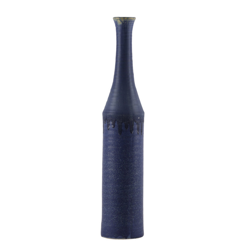 Merlino Handmade Ceramic / Porcelain Table Vase, 20" H x 4" W x 4" D, Navy Blue
