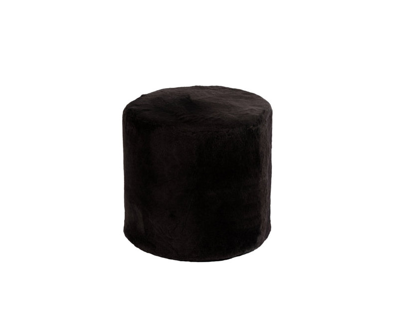  Furniture Tall Ottoman Shearling Round Black, Black