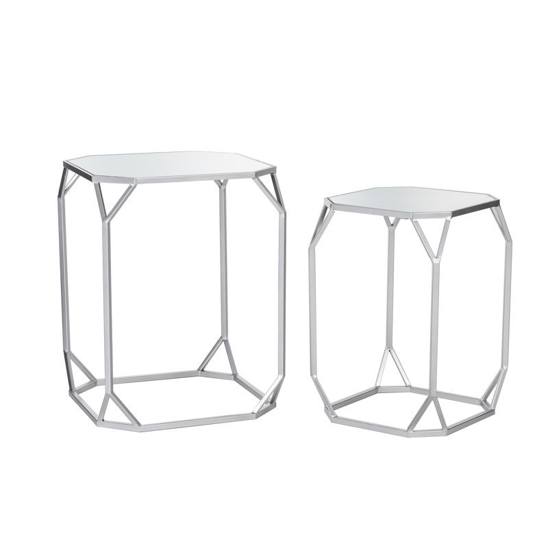 Huguley Glass Top Nesting Tables, Silver