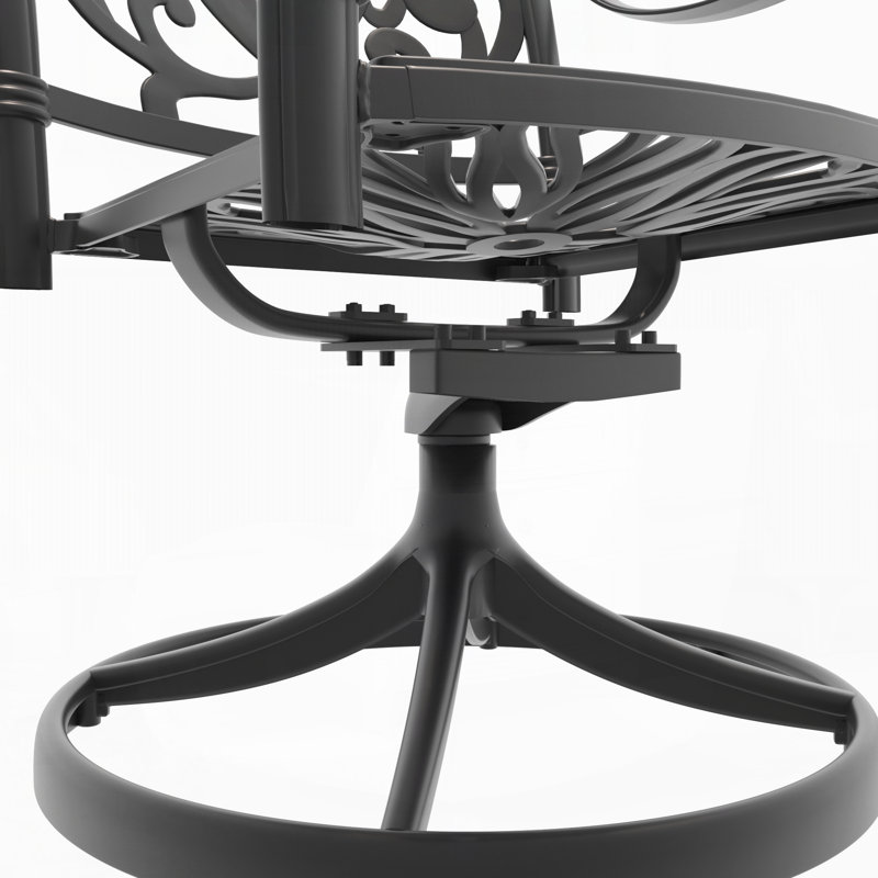 Chaise de patio pivotante en fonte d'aluminium 6 pièces avec structure noire et coussins bruns