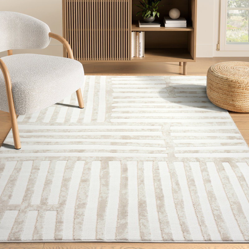 Tapis beige crème à rayures Abani Jestha, Rectangle 4pi x 6 pi