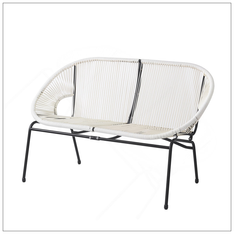 Causeuse CONDESSA pour l'extérieur en osier blanc avec hamac moderne et structure en métal durable, Ivoire blanc