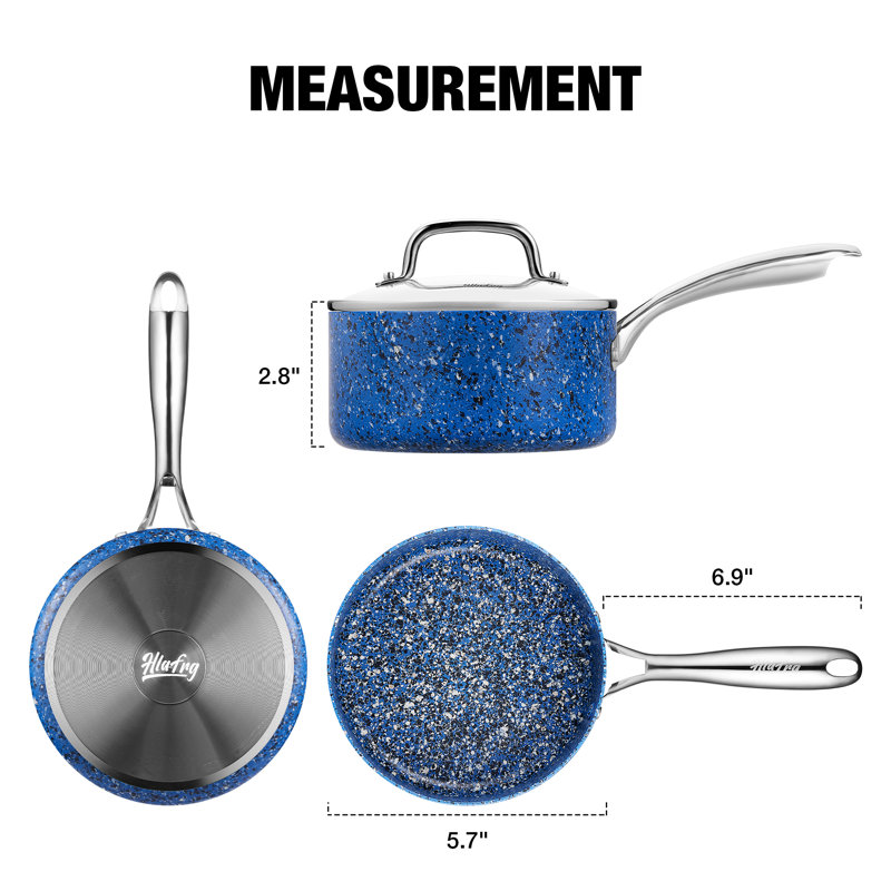 Casserole en granite antiadhésive en aluminium, Bleu, 1 pinte