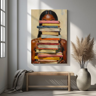 Tableau encadré sur toile (1 pièce), représentant une femme afro-américaine passionnée de lecture. Affiche colorée avec une pile de livres, idéale pour décorer salon, chambre à coucher, bureau, salle de bain, dortoir ou toute autre pièce. Prêt à accrocher.