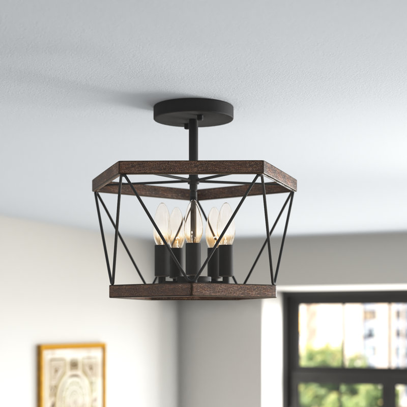 Plafonnier semi-encastré 5 lumières Piccirillo, Zinc vieilli