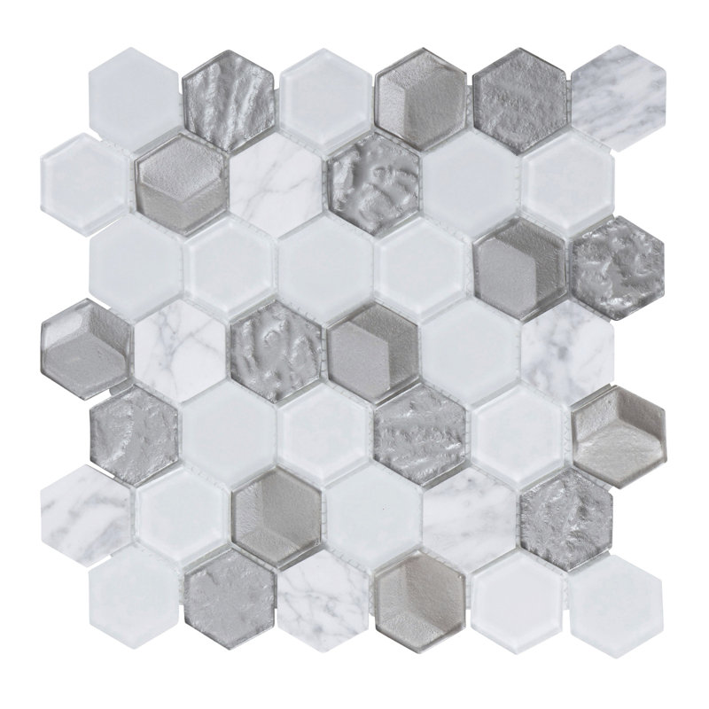 Emperador Marble Mosaic Sheet Tile, Gray/Metallic