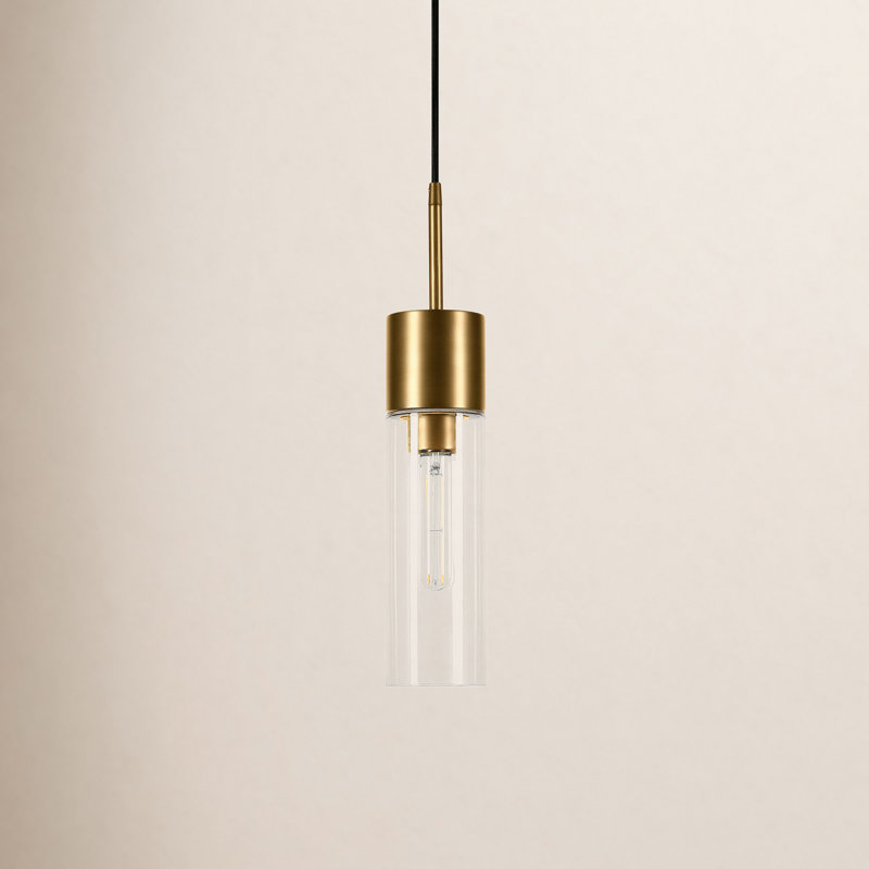 Luminaire suspendu cylindrique à 1 lumière Hubbard, Laiton, Transparent
