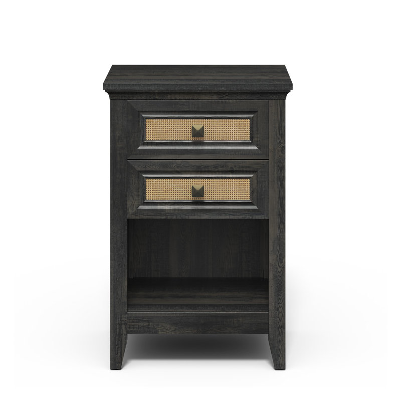 Azarius 27'' Rattan Nightstand With 2 Drawers, Dark Gray, Individual