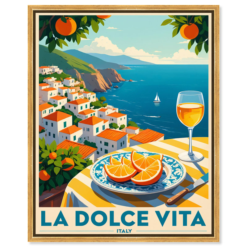 «A Toast to Italy» par Art Remedy, H 21 po x l 17 po, Cadre doré