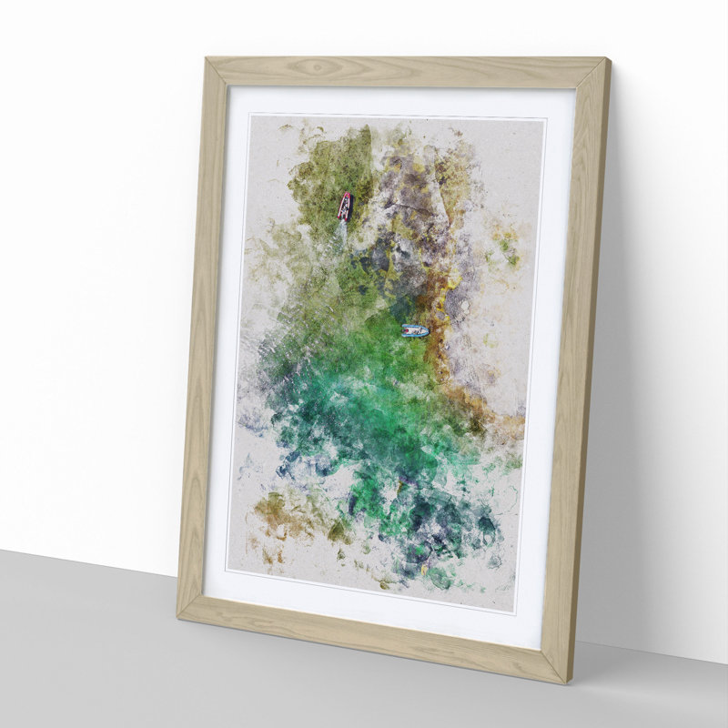 Boats in Catalunya Spain Watercolour - Picture Frame Graphic Art, 36cm H x 27cm W x 2cm D, Oak