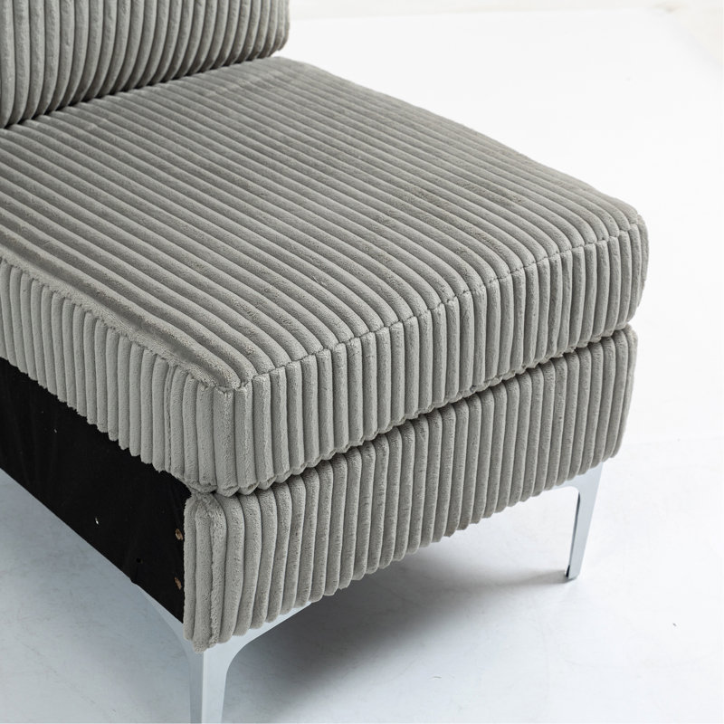Module de siège modulaire sans accoudoirs, canapé modulaire en velours côtelé, fauteuil d'appoint modulaire sans accoudoirs avec coussin de dossier, gris