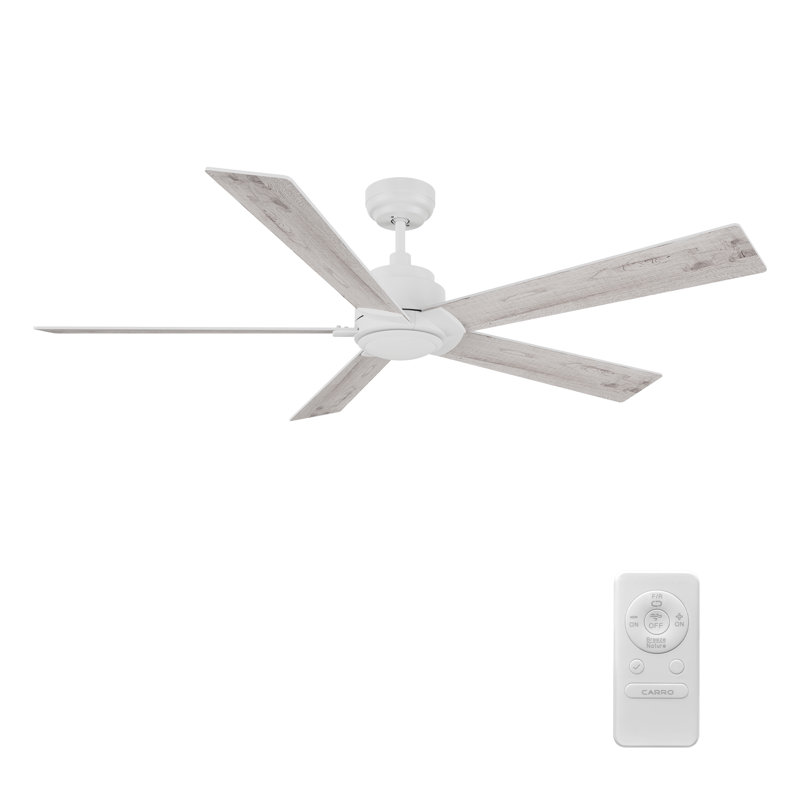  Ventilateur de plafond 60 pouces à 5 pales et moteur à courant continu avec tige, télécommande, sans lumière, Bois clair