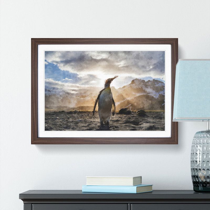 King Penguin - Picture Frame Painting Print, 24cm H x 33cm W x 2cm D, Walnut Framed