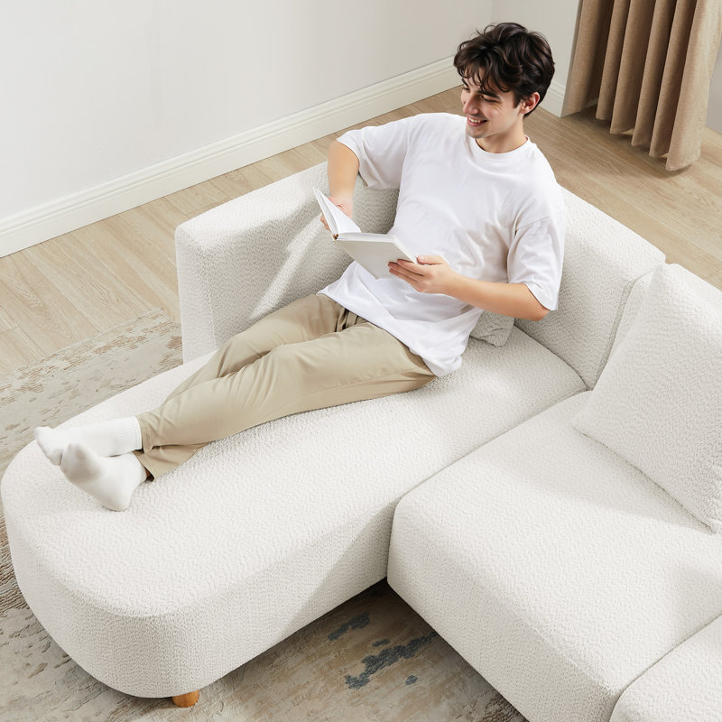 113’’ U-Shape Upholstered Sectional Sofa Couch For Modern Living, White Polyester