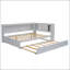 Lit de jour en bois pleine grandeur avec tablettes de rangement, USB, DEL et lit gigogne, blanc