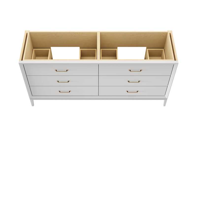 Alexandra Double Drawer Bath Vanity, Strong White, 72", Satin Gold