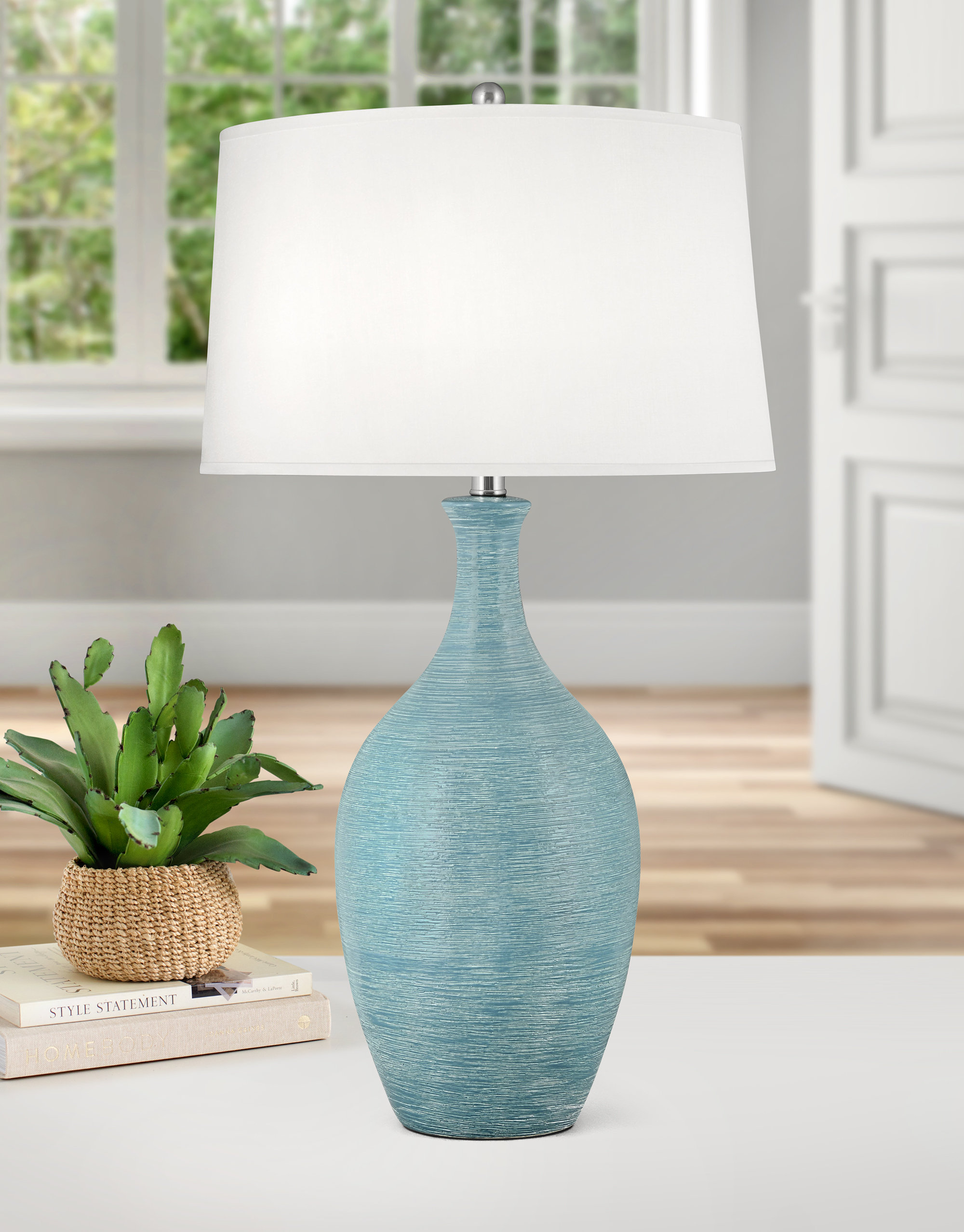 Medallion Lighting Filare 31 in. Spun Sky Blue Ceramic Table Lamp | Wayfair, image size:2000x2556