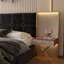 Luxueuse base de lit plateforme luxueuse, tête de lit en velours recouverte de métal, 2 lampes murales et table de chevet intégrées, structure en métal robuste et en bois massif, aucun sommier nécessaire, noir haut de gamme-170665270