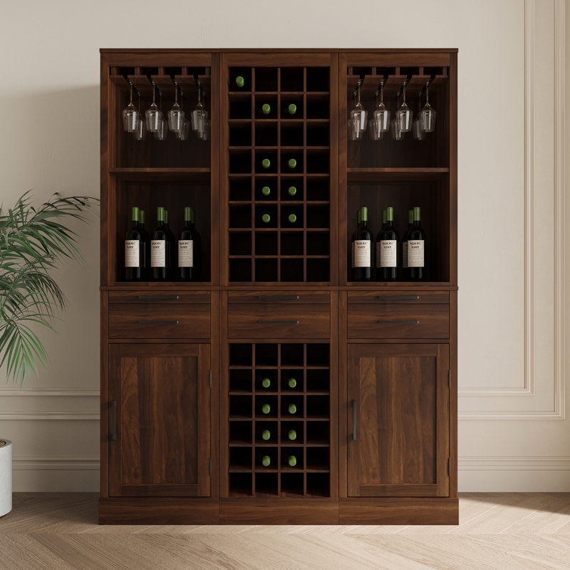Armoire 32 bouteilles en noyer brun - Buffet modulaire pour votre maison avec fentes