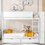 Lit superposé à espace optimisé avec tiroirs et armoire, blanc et confortable pour un usage quotidien