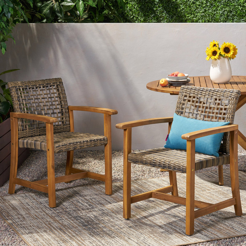 Chaise de salle à manger en bois et osier Hampton (ensemble de 2), Gris naturel