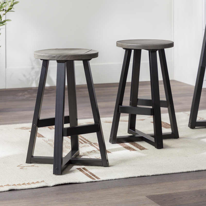 Amarapal Solid Wood 24" Bar Stool (Set of 2), Gray