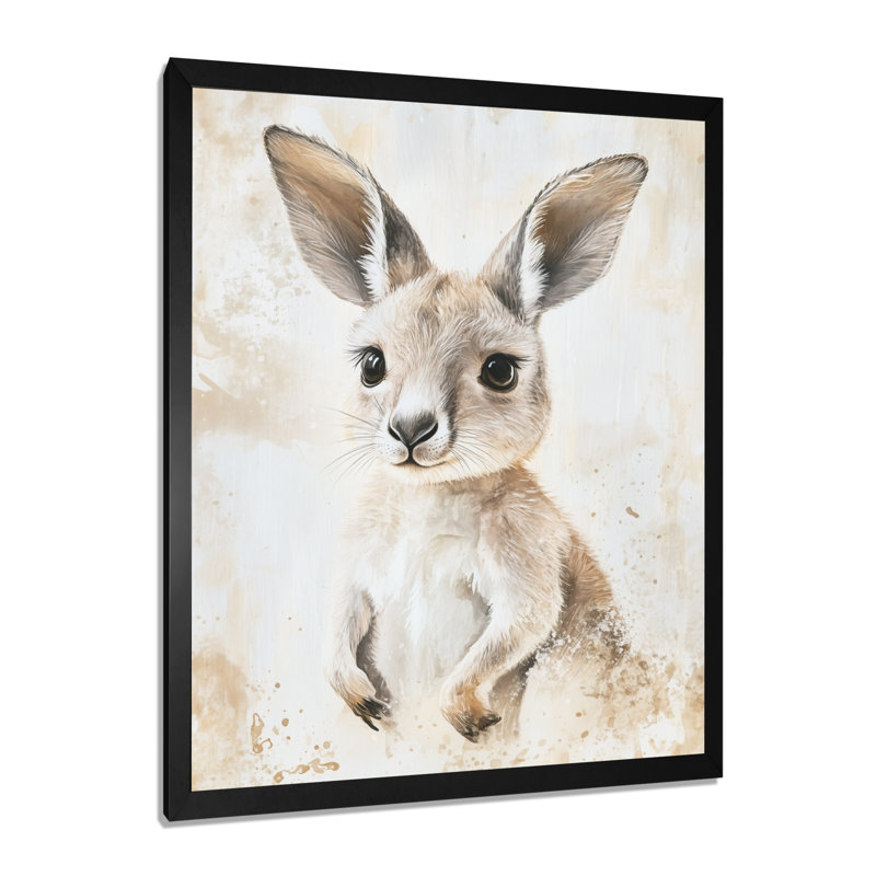 Kangourou dans la poche de sa mère II - Tableau encadré représentant un bébé animal, H 44 po x l 34 po, Black Picture Framed