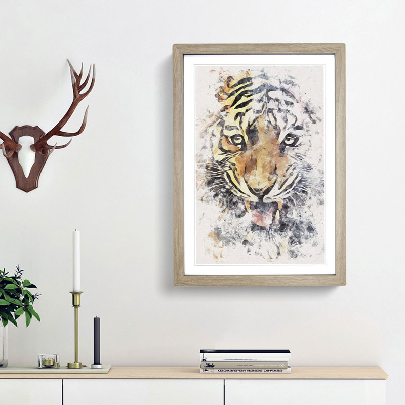 Prowling Tiger - Picture Frame Painting Print, 87cm H x 62cm W x 2cm D, Oak Framed
