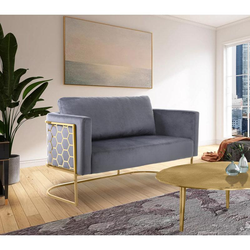 Casa 63.5" Velvet Armless Loveseat, Gold, Grey Velvet