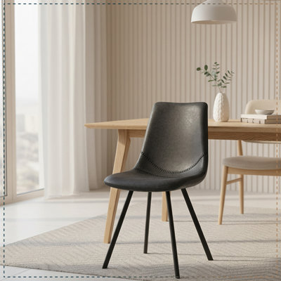 Annalise Mid-Century Modern Leather Dining Chair – Ergonomic Waterfall Seat & Powder-Coated Iron Legs