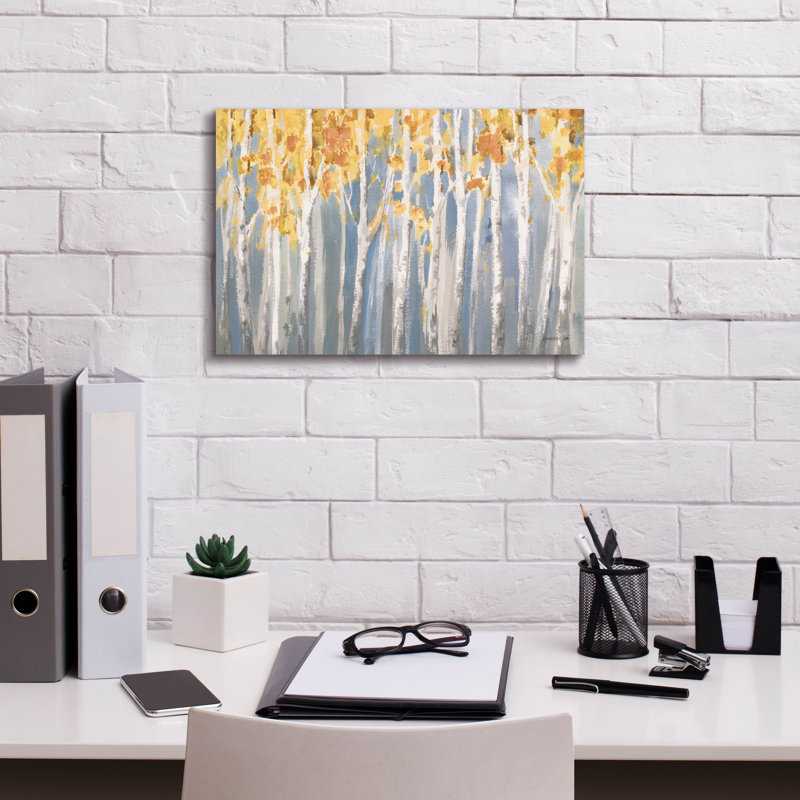 «Golden Birches Spice» par Danhui Nai, art mural sur toile, H 12 po x l 18 po