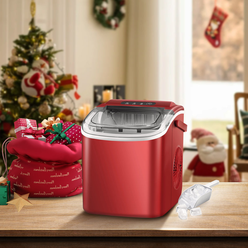 Red Portable Countertop Ice Maker with Handle and Self-Cleaning Function