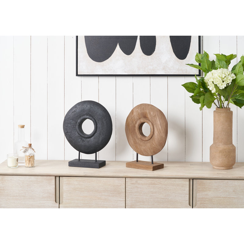 Handcarved Mango Wood Circular Ornament, Black