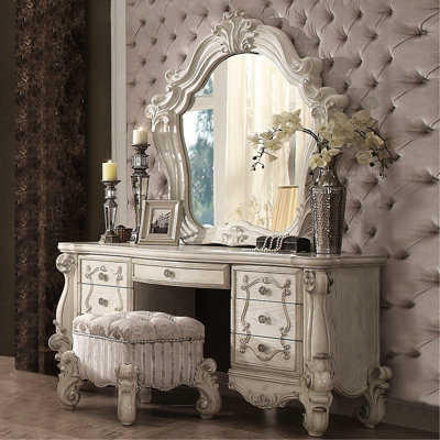 Armless Vanity Stool With Decorative Welted Trim And White Finish Rectangular Base Elegant