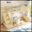 Lit mezzanine simple en bois massif avec garde-robe intégrée, rangement et tablettes à côté, garde-corps pleine longueur et escalier, aucun sommier nécessaire, naturel-131377662-131377661