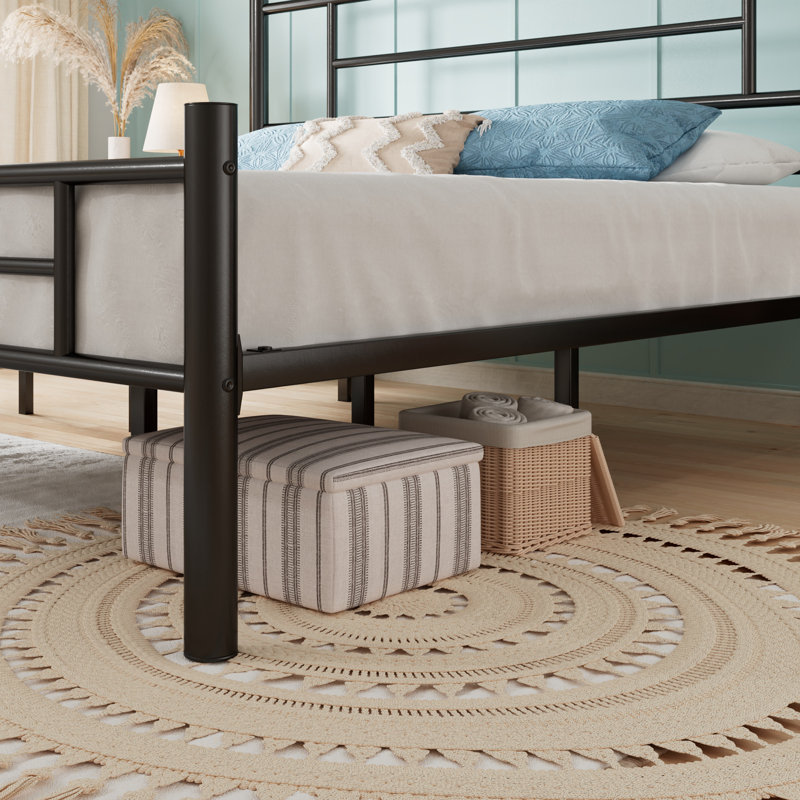 Lit plateforme en métal avec tête et pied de lit de style moderne, sans sommier tapissier, Noir, Grand