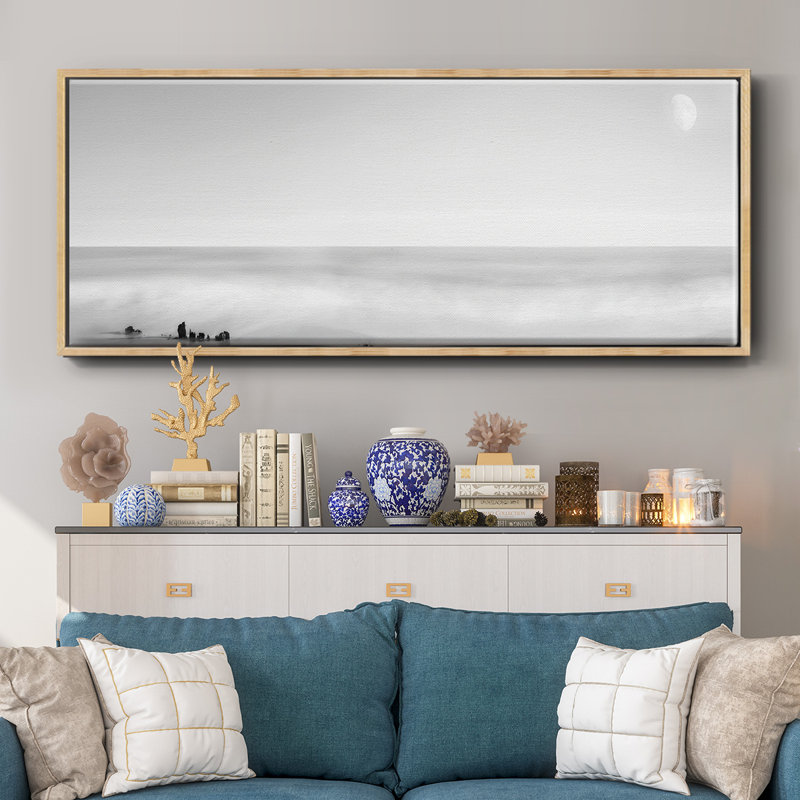 Panneau noir et blanc d'eau, toile encadrée, H 24 po x l 60 po