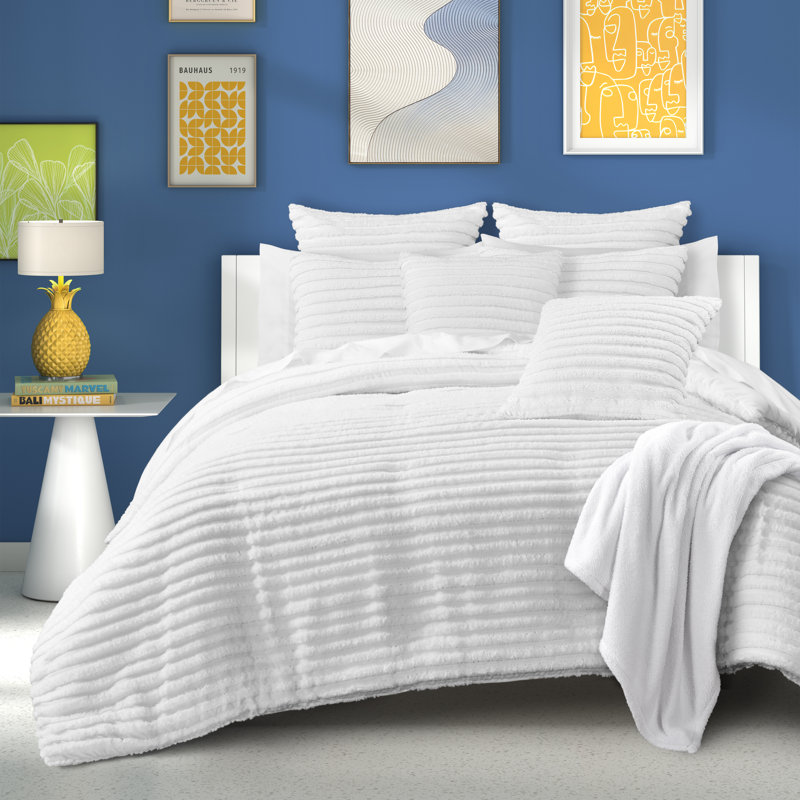 White Tufted Stripe Queen Comforter Set with Shams