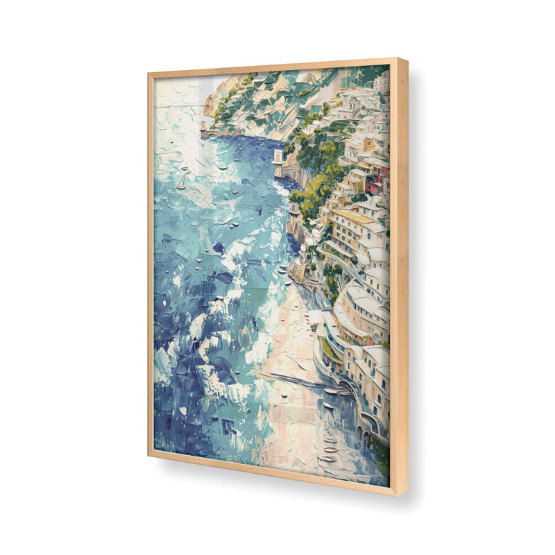 «Positano Sunset Serenade», reproduction d'art encadrée sur papier par Azure Artisanal Studio, Érable brut
